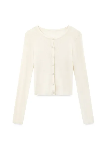 Cropped Ribbed Knit Cardigan with Button Front