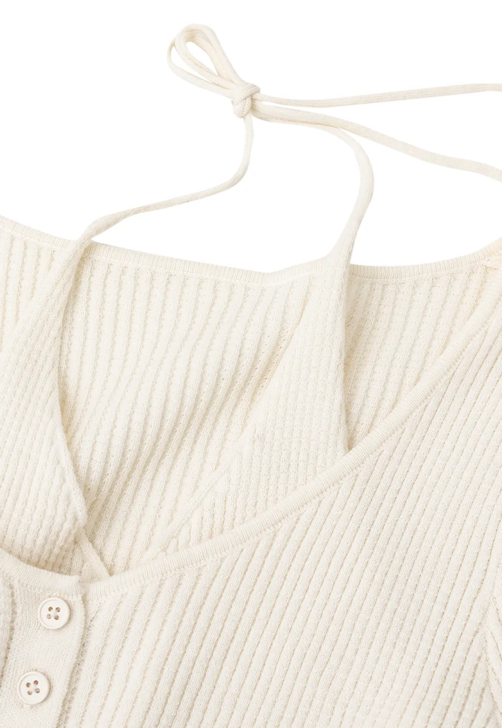 Ribbed Knit Halter Neck Button Front Cardigan