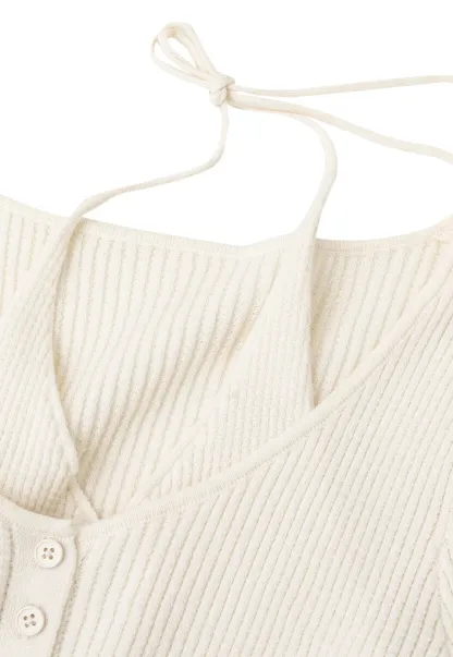 Ribbed Knit Halter Neck Button Front Cardigan