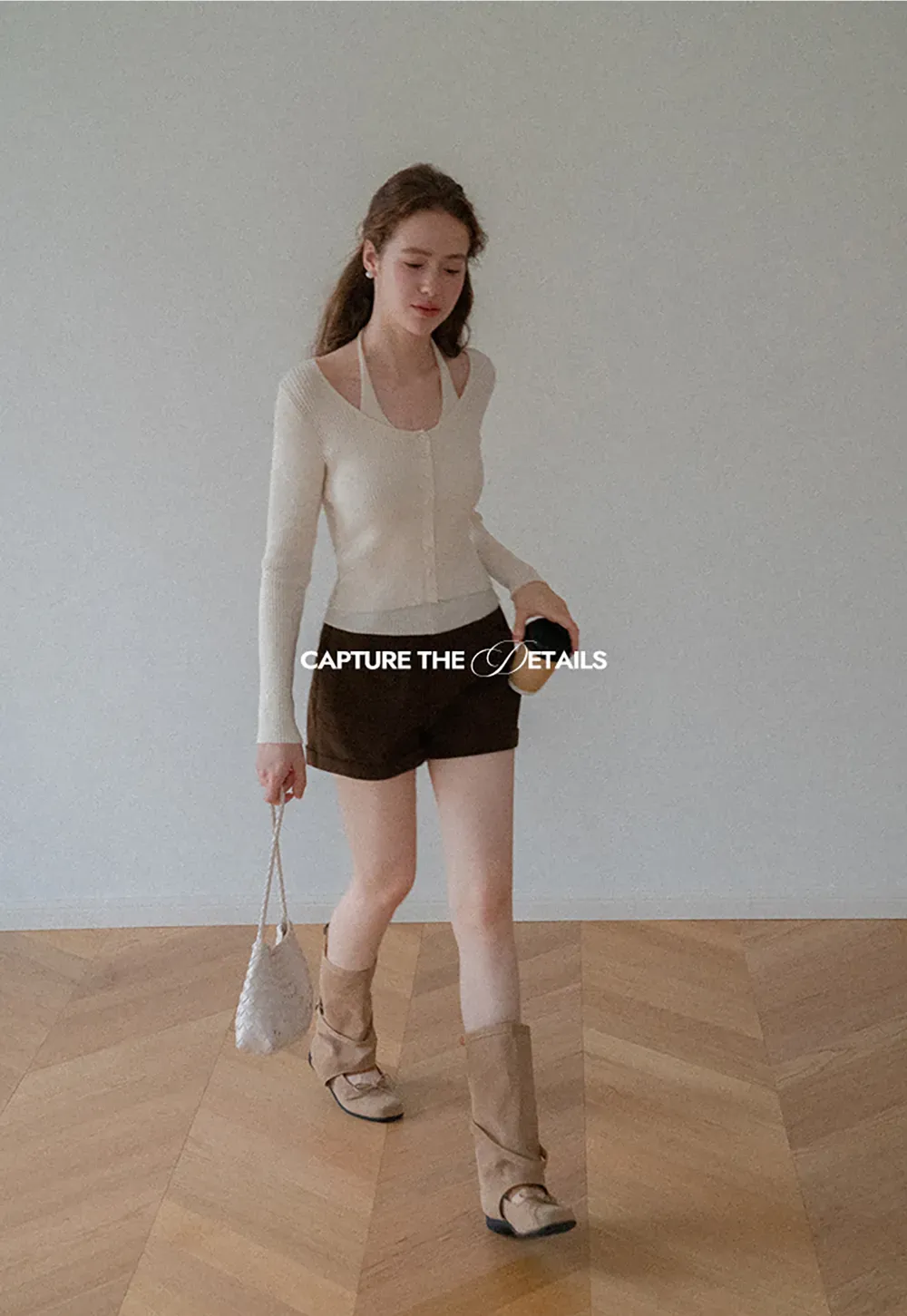 Ribbed Knit Halter Neck Button Front Cardigan