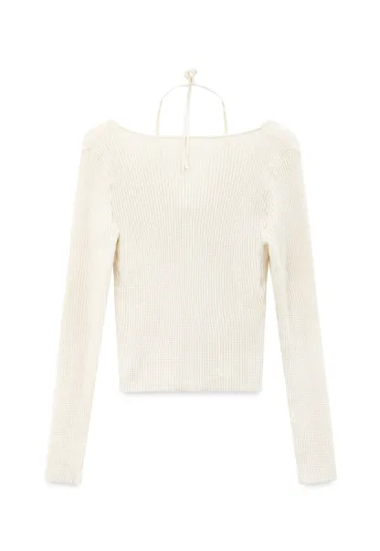 Ribbed Knit Halter Neck Button Front Cardigan