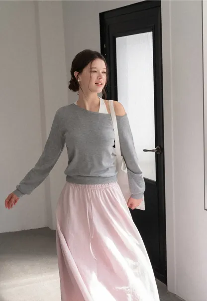 Off Shoulder Ribbed Knit Sweater