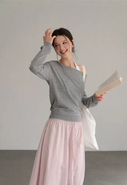 Off Shoulder Ribbed Knit Sweater