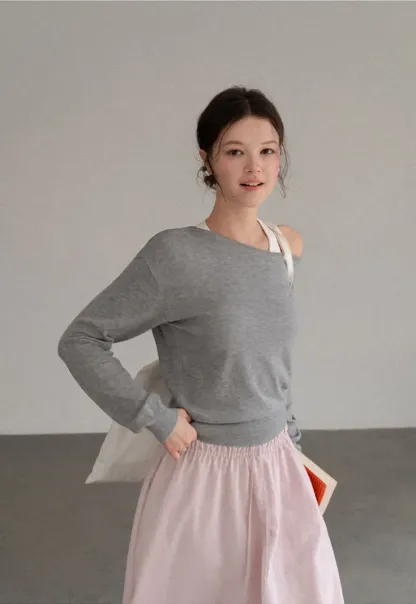 Off Shoulder Ribbed Knit Sweater