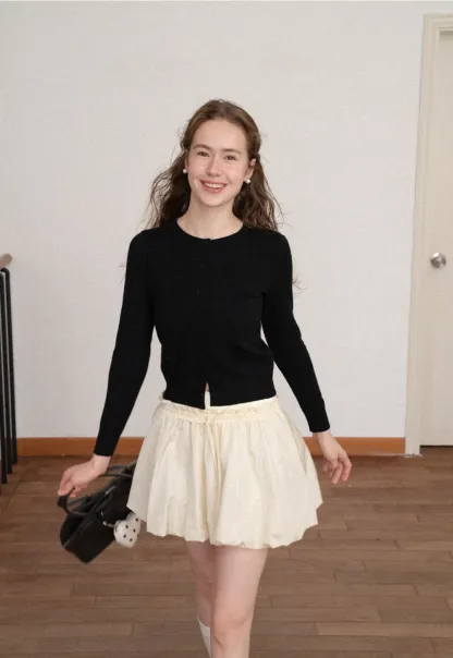 Cropped Cardigan with Collar Detail Woolen Knit Sweater