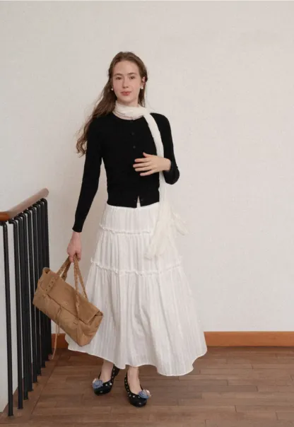 Cropped Cardigan with Collar Detail Woolen Knit Sweater