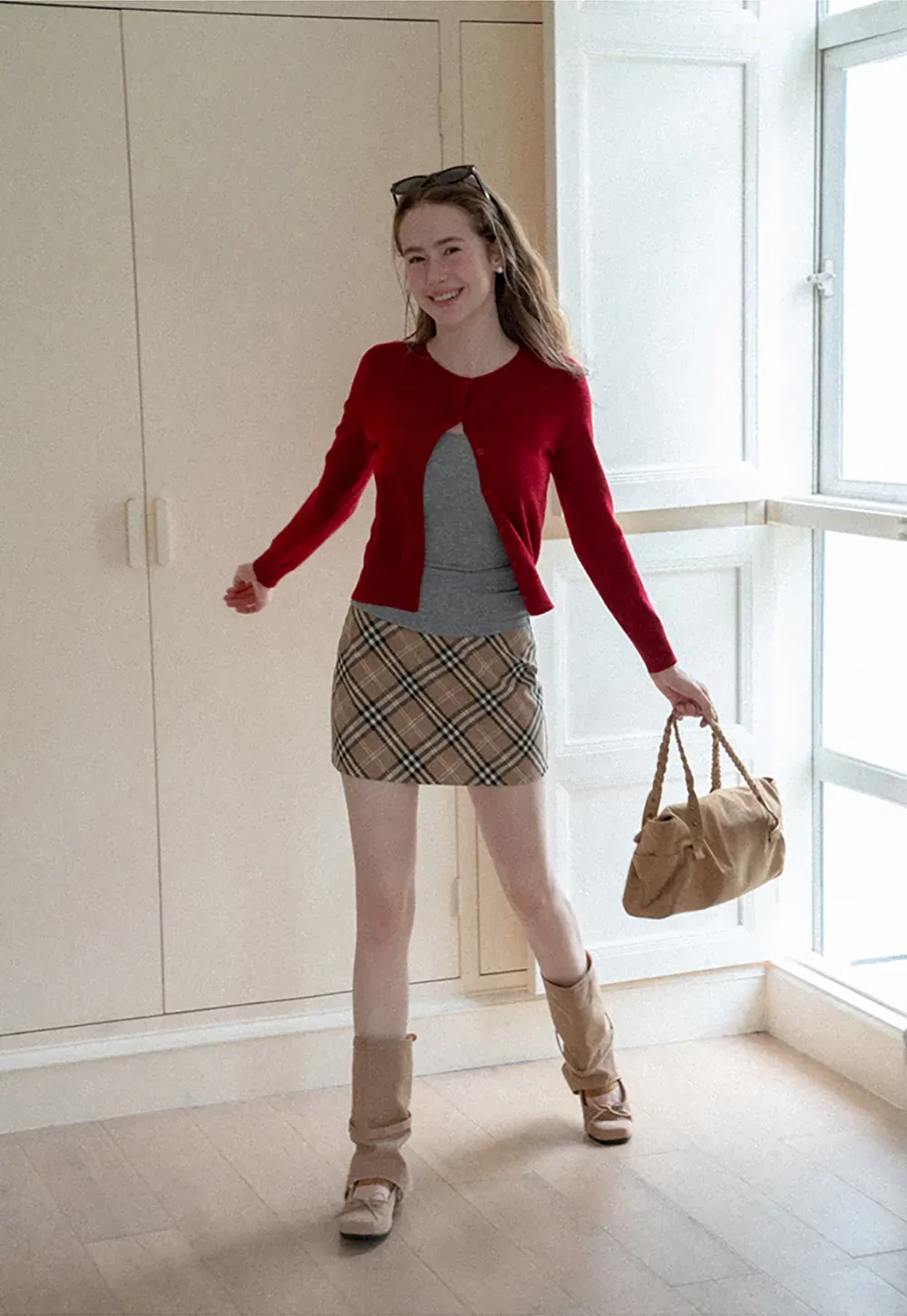 Cropped Cardigan with Collar Detail Woolen Knit Sweater