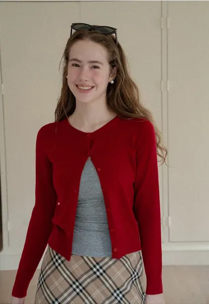 Cropped Cardigan with Collar Detail Woolen Knit Sweater