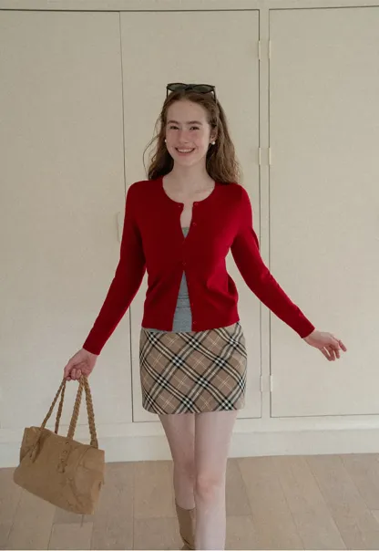 Cropped Cardigan with Collar Detail Woolen Knit Sweater