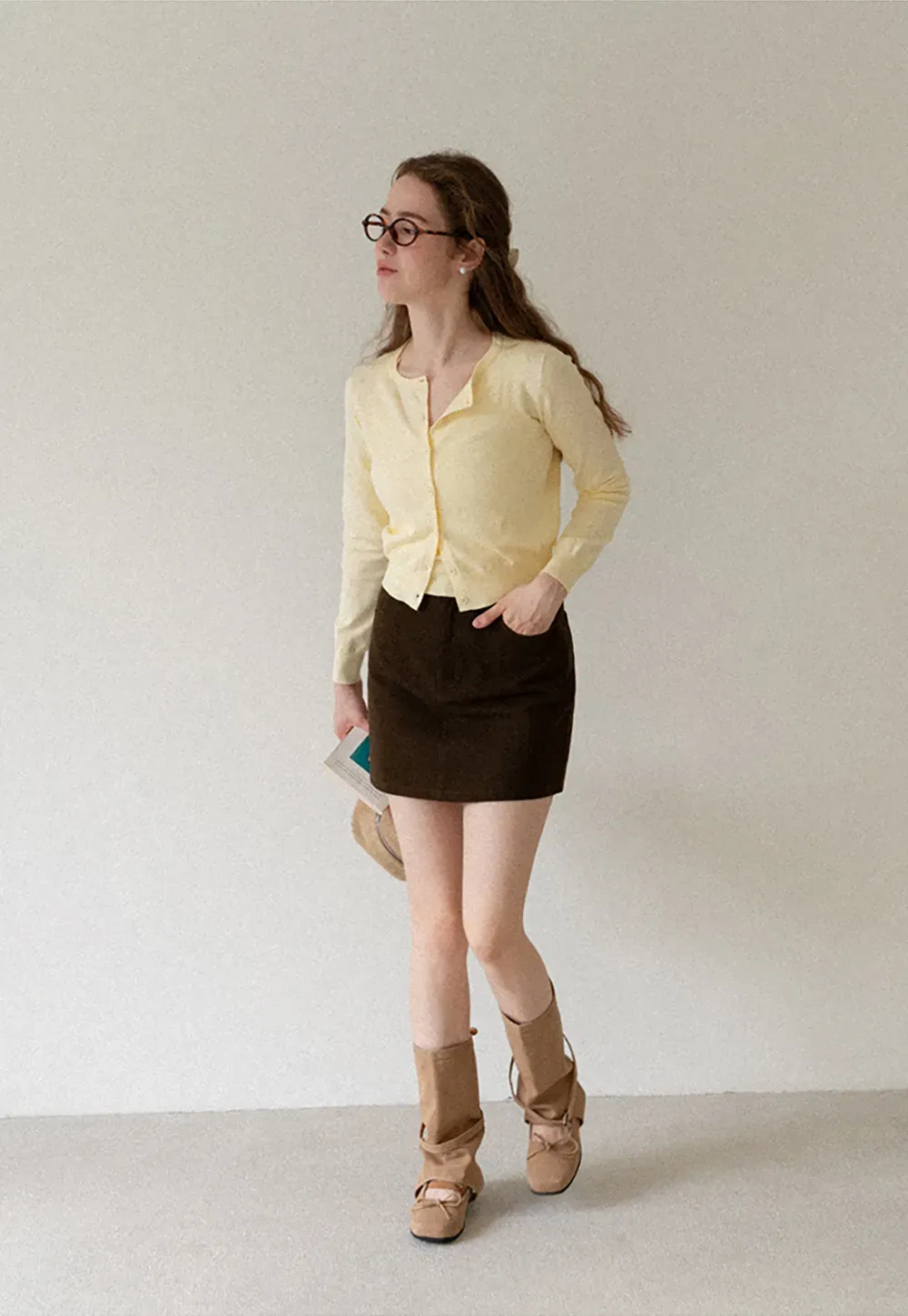 Eyelet Pattern Cardigan with Button Front
