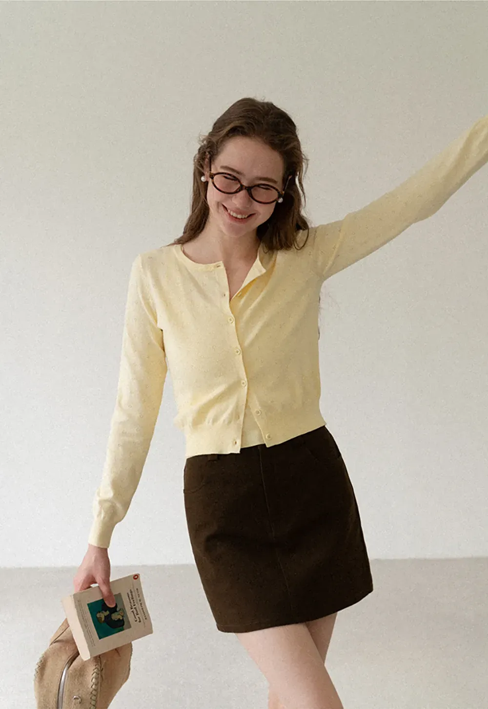 Eyelet Pattern Cardigan with Button Front