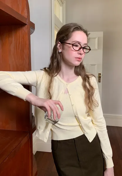 Eyelet Pattern Cardigan with Button Front