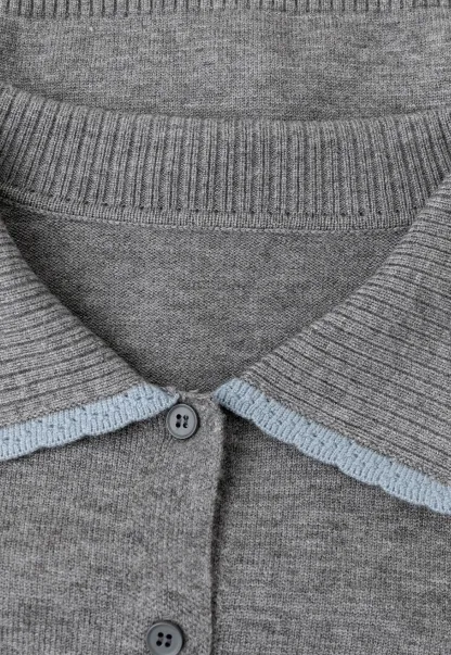 Contrast Trim Collar Cardigan Woolen Knit Sweater