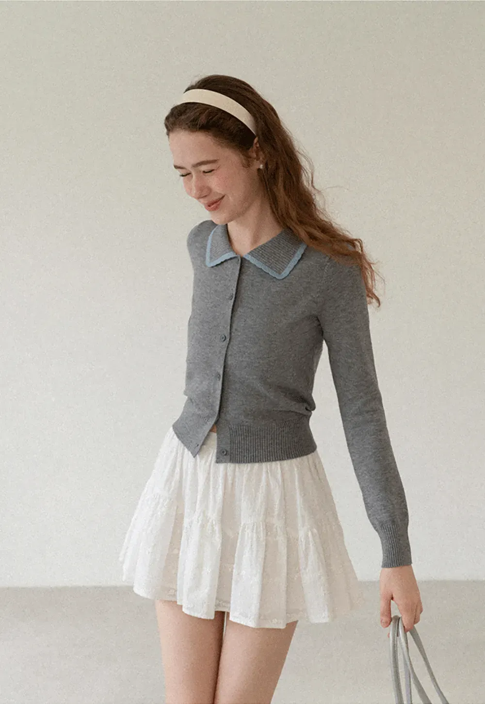 Contrast Trim Collar Cardigan Woolen Knit Sweater