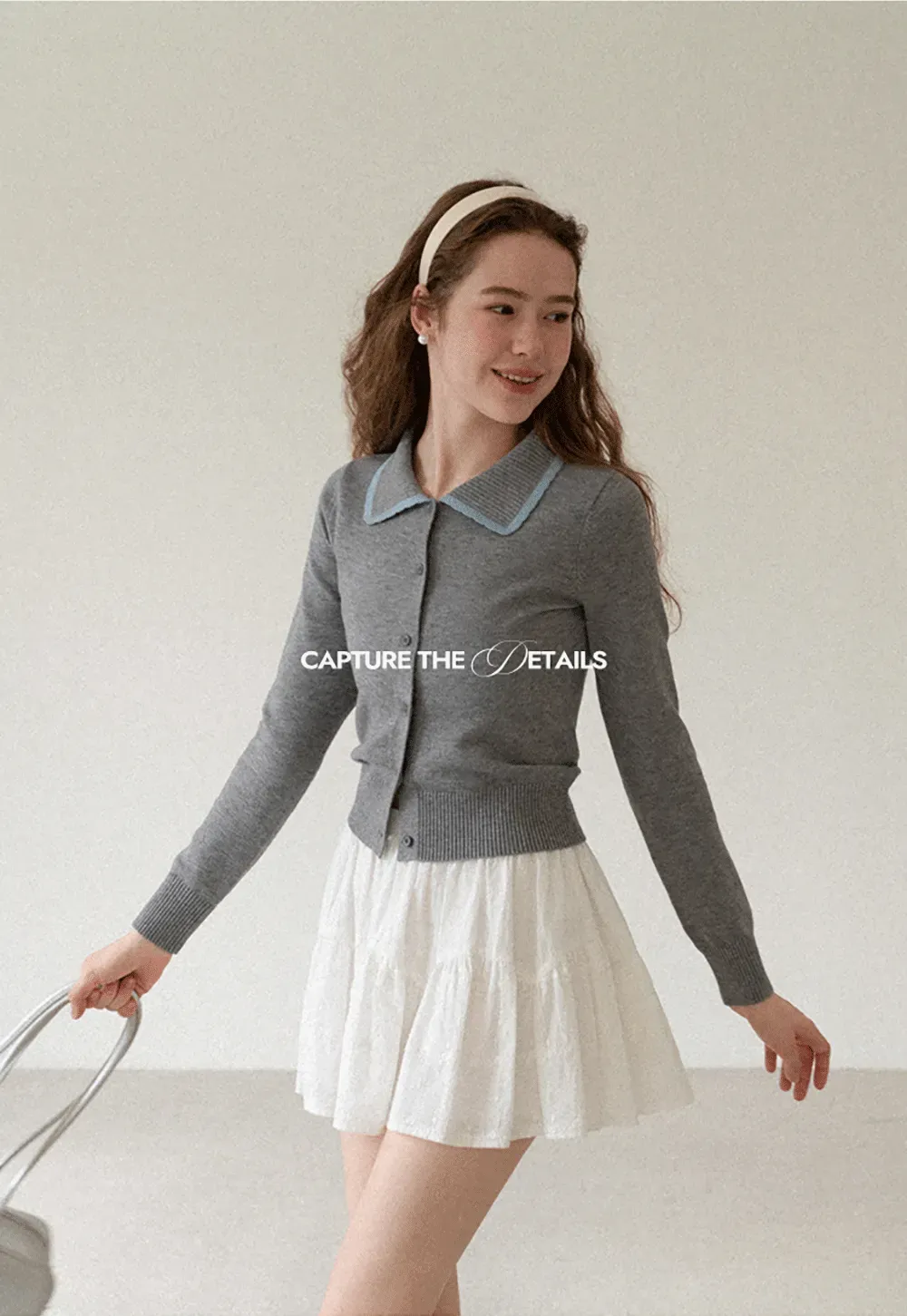 Contrast Trim Collar Cardigan Woolen Knit Sweater
