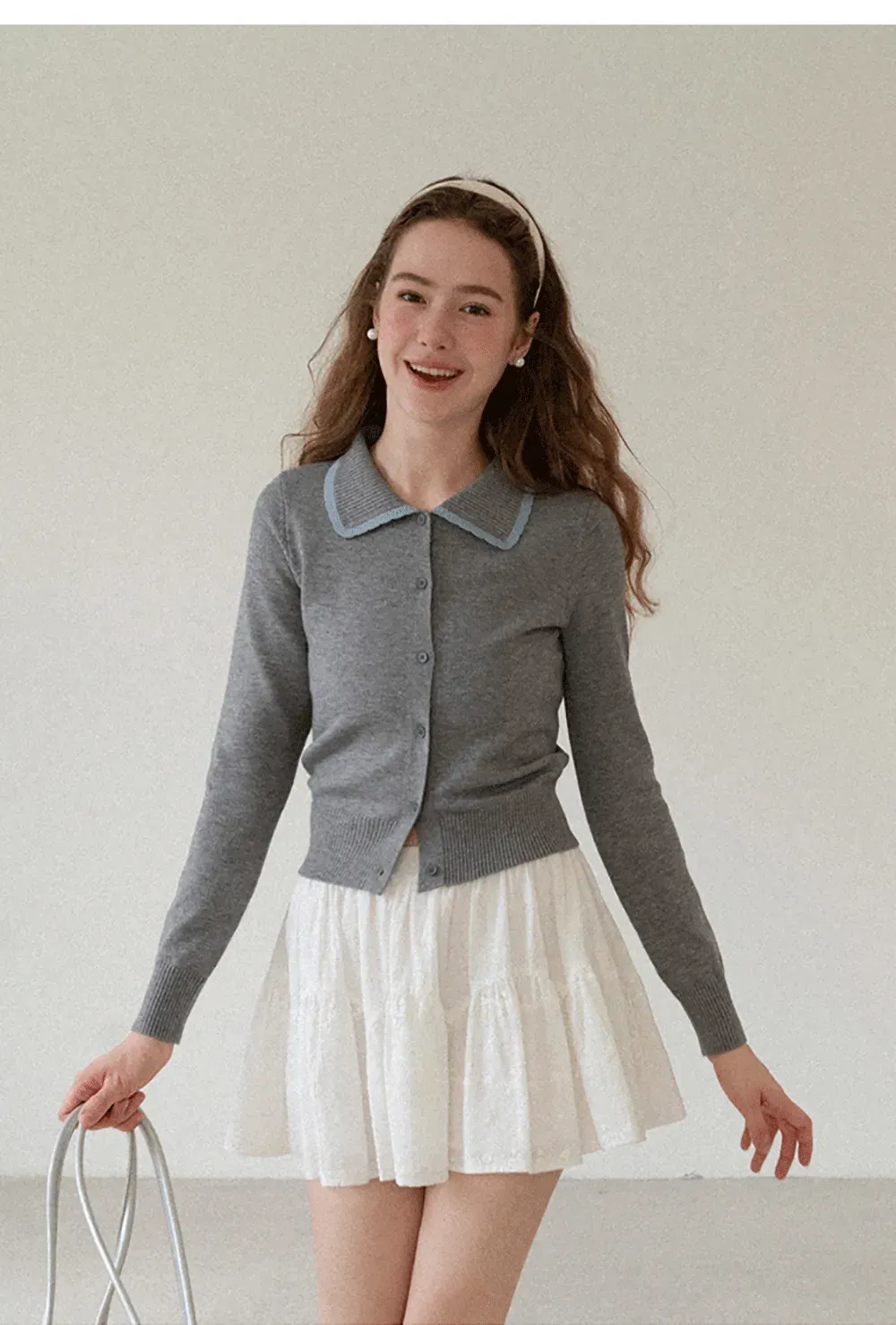 Contrast Trim Collar Cardigan Woolen Knit Sweater