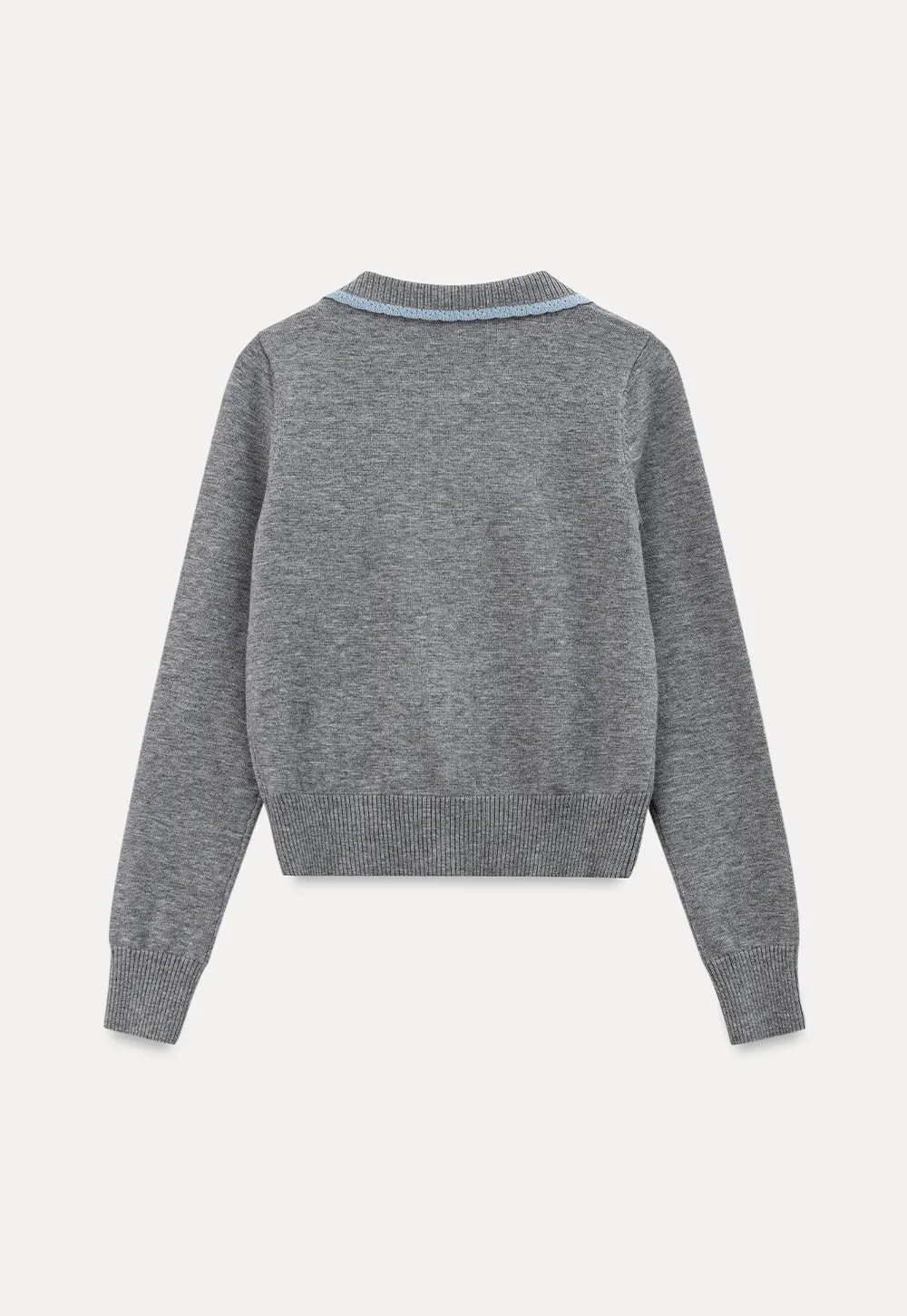 Contrast Trim Collar Cardigan Woolen Knit Sweater