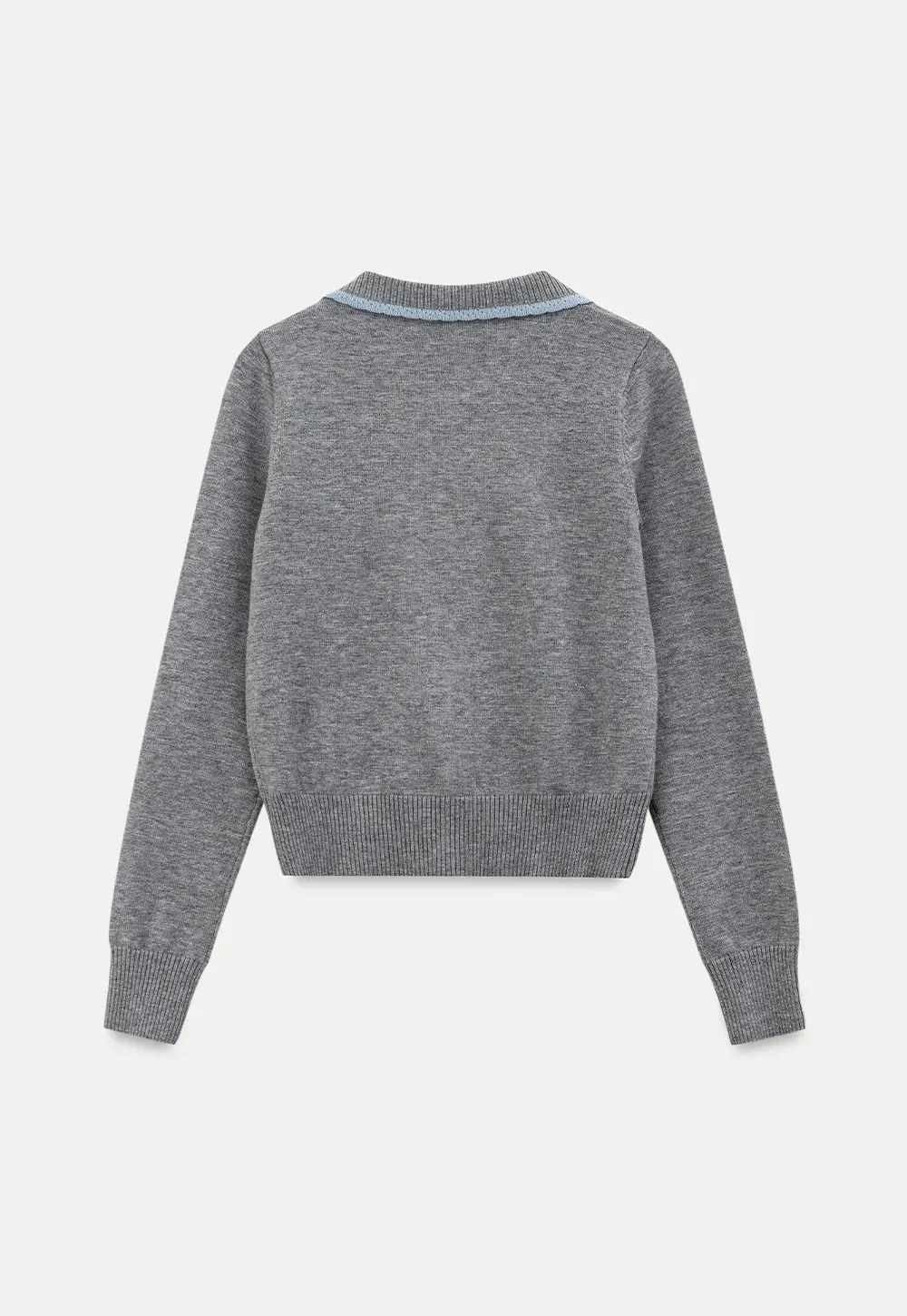 Contrast Trim Collar Cardigan Woolen Knit Sweater