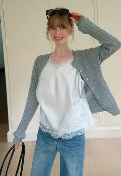 Cable Knit Cardigan Woolen Knit Sweater