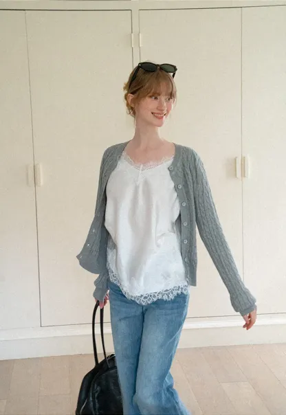 Cable Knit Cardigan Woolen Knit Sweater