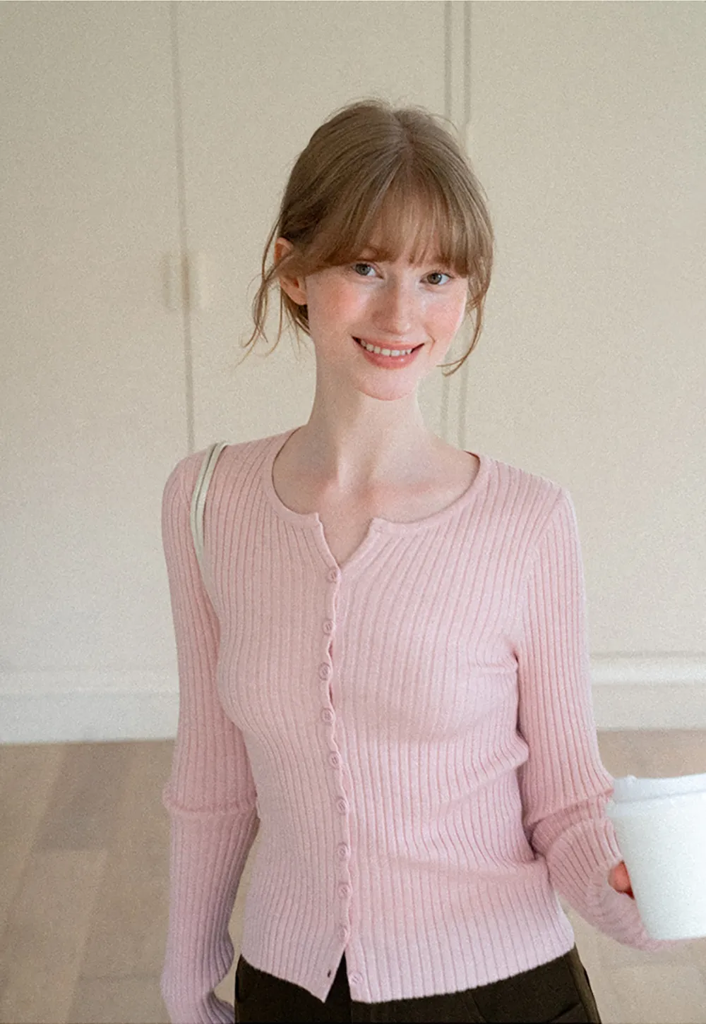 Ribbed Knit Cardigan with Button Front and Long Sleeves