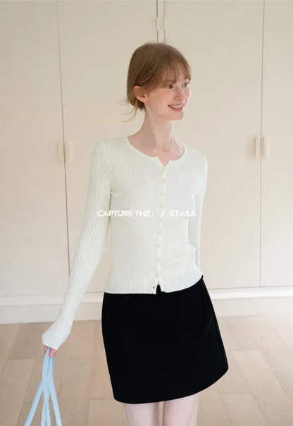 Ribbed Knit Cardigan with Button Front and Long Sleeves
