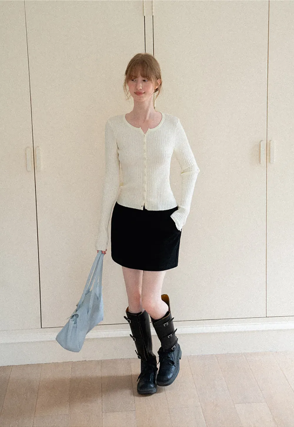 Ribbed Knit Cardigan with Button Front and Long Sleeves