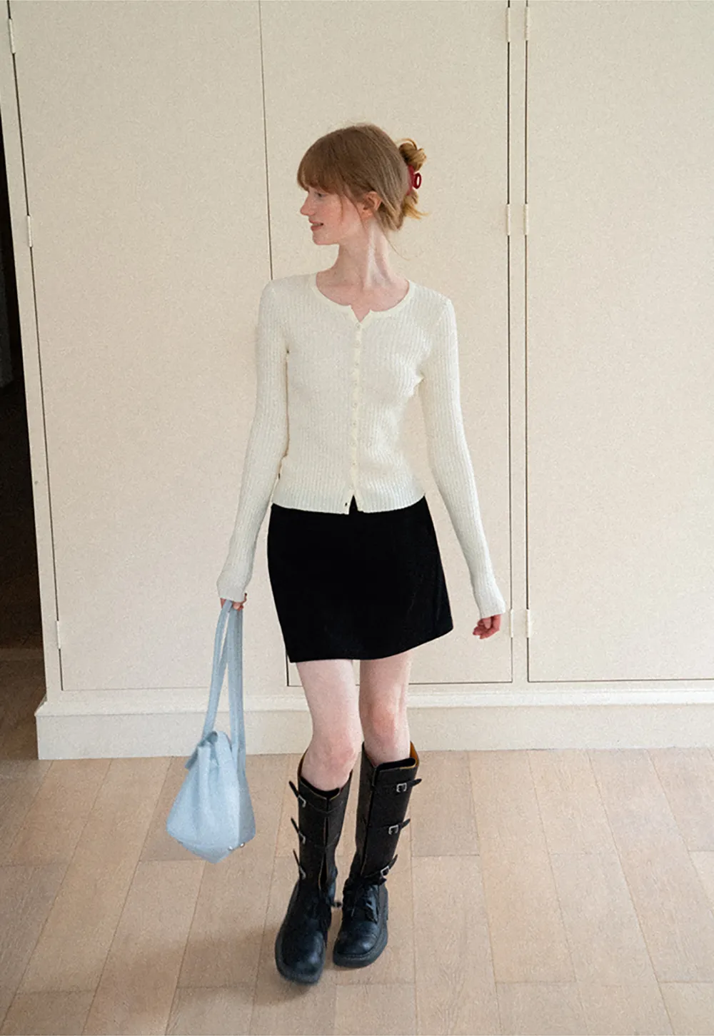Ribbed Knit Cardigan with Button Front and Long Sleeves