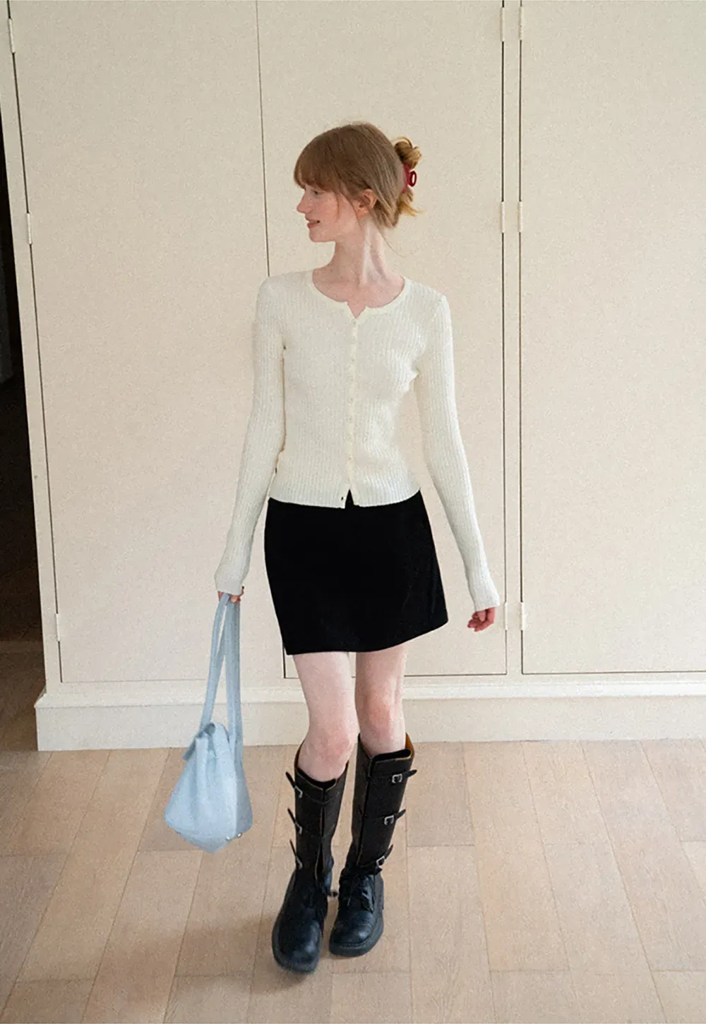 Ribbed Knit Cardigan with Button Front and Long Sleeves