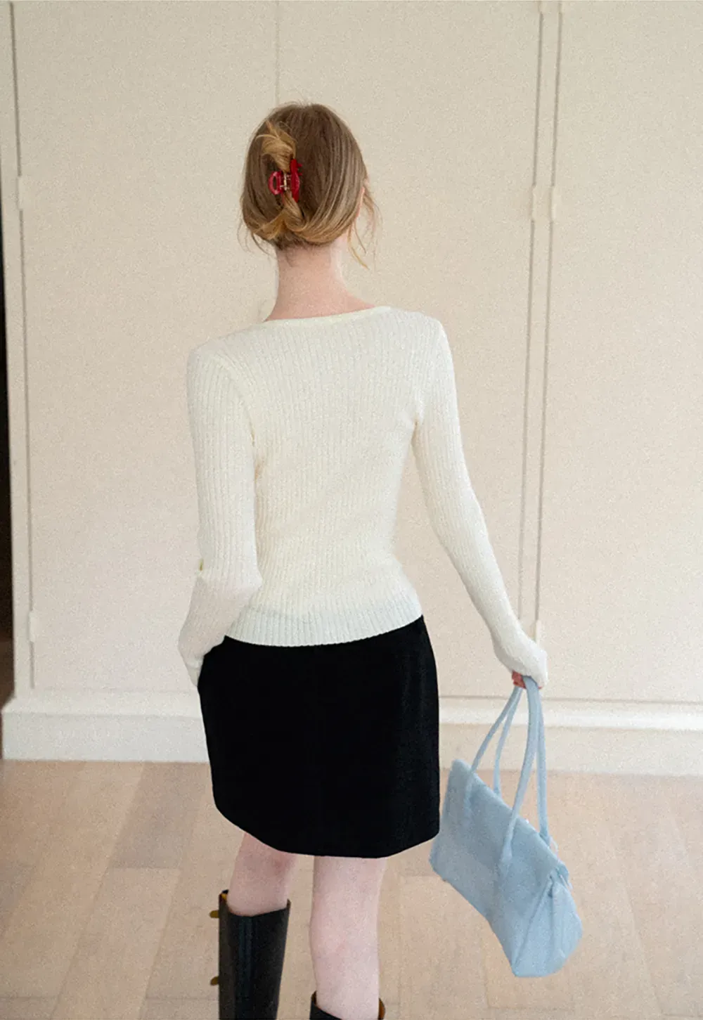 Ribbed Knit Cardigan with Button Front and Long Sleeves