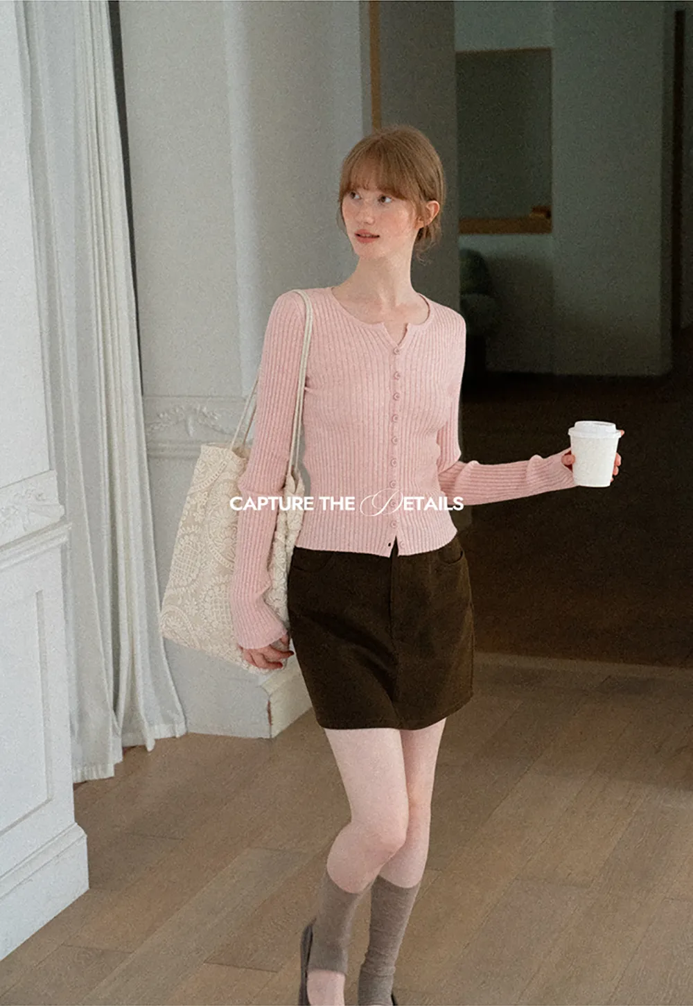 Ribbed Knit Cardigan with Button Front and Long Sleeves