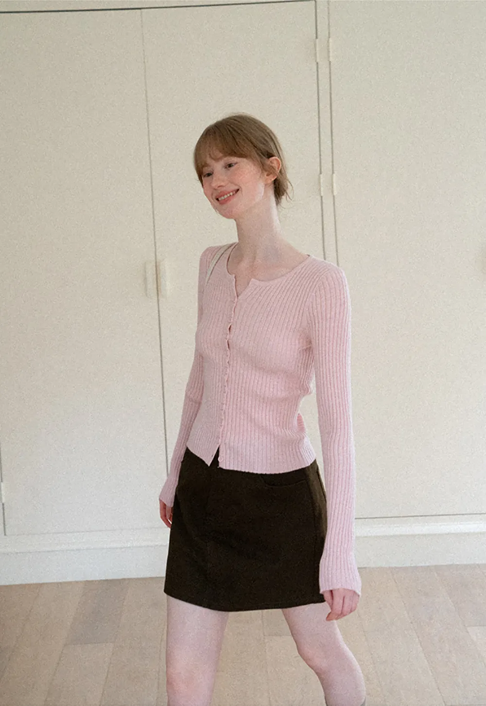 Ribbed Knit Cardigan with Button Front and Long Sleeves