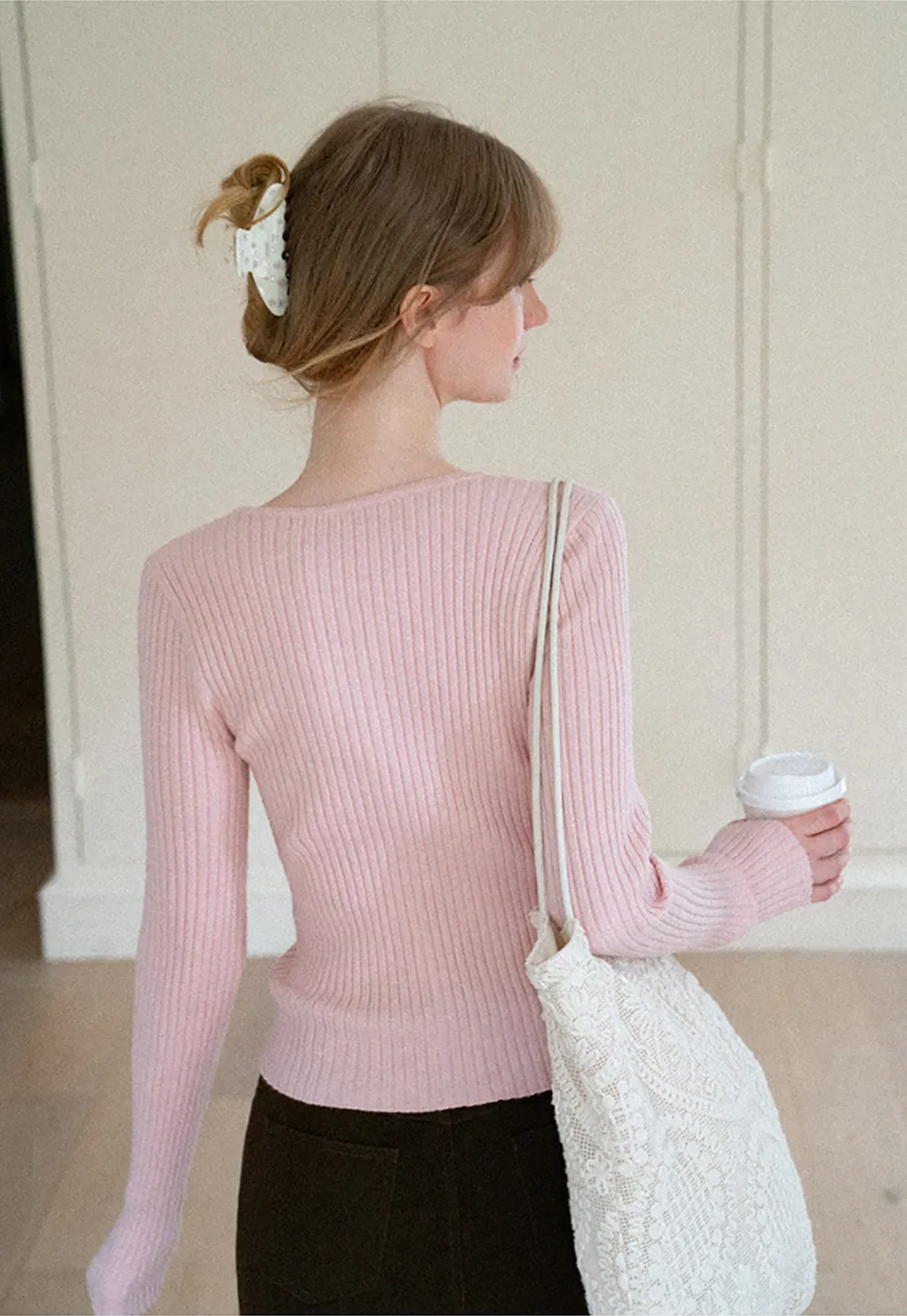 Ribbed Knit Cardigan with Button Front and Long Sleeves