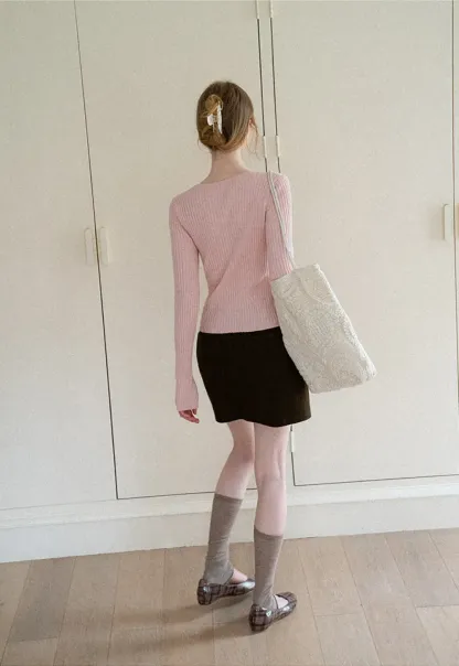 Ribbed Knit Cardigan with Button Front and Long Sleeves