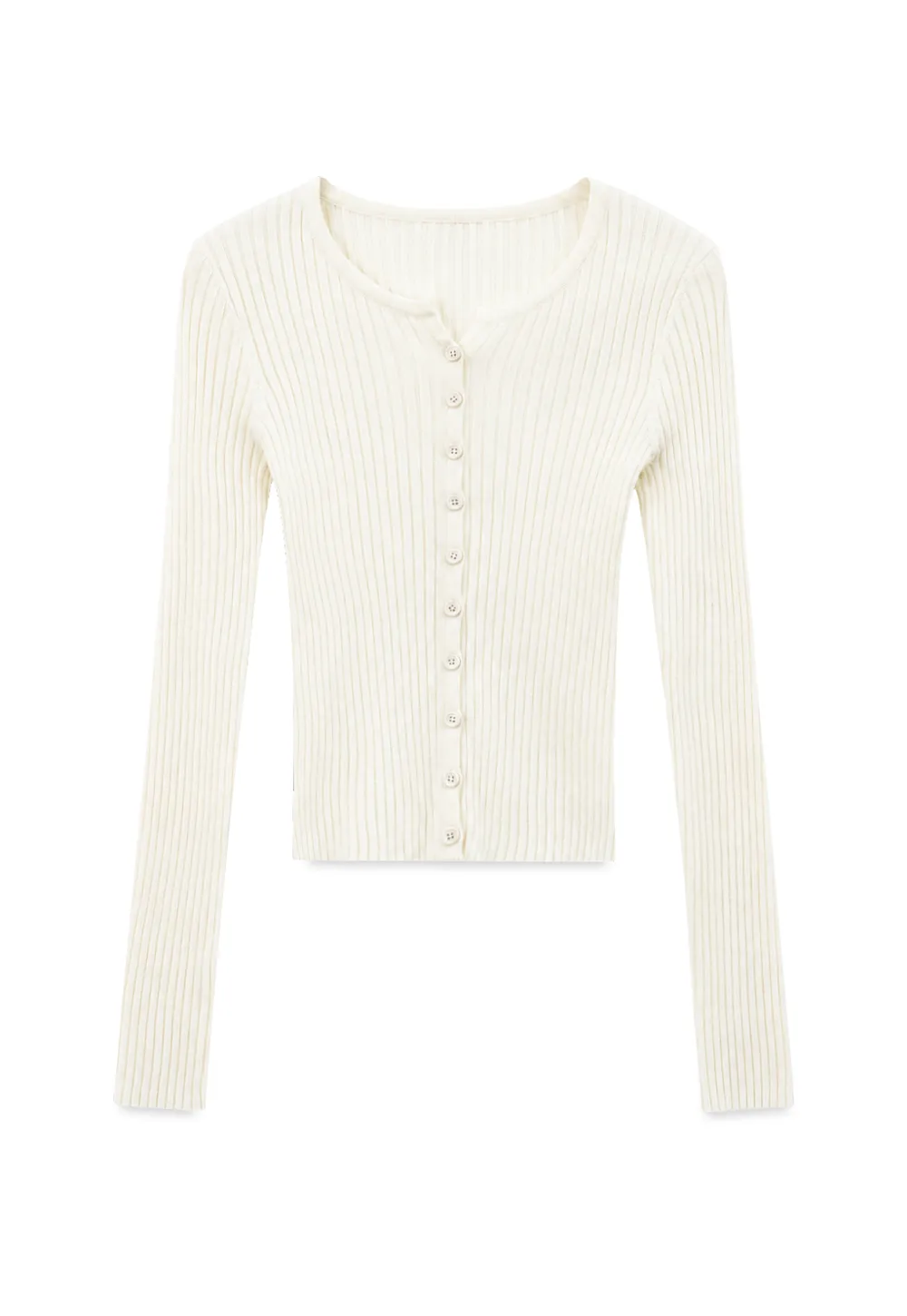 Ribbed Knit Cardigan with Button Front and Long Sleeves