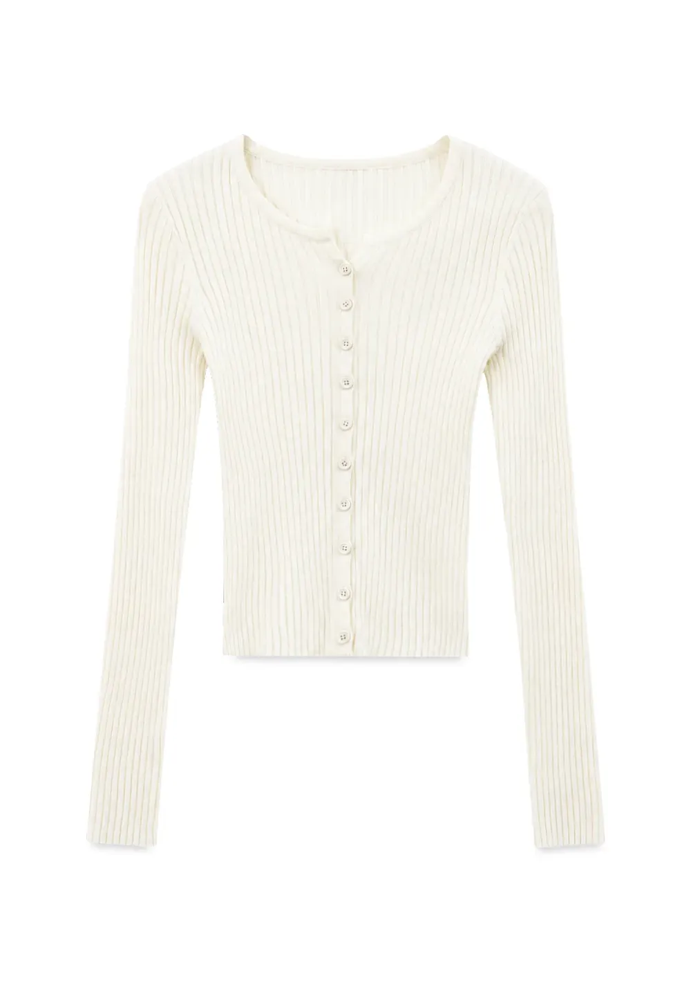 Ribbed Knit Cardigan with Button Front and Long Sleeves