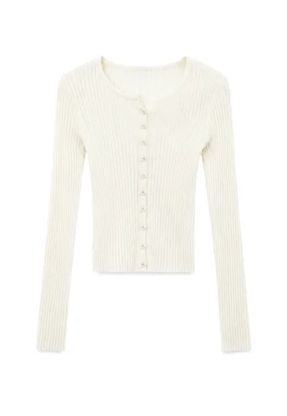 Ribbed Knit Cardigan with Button Front and Long Sleeves