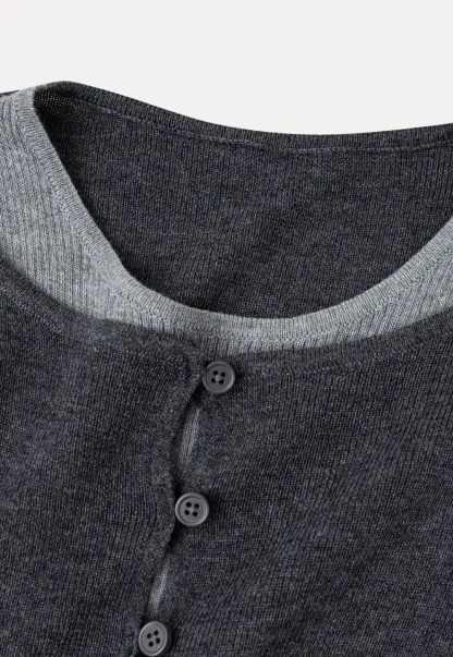 Cutout Shoulder Button Front Knit Sweater