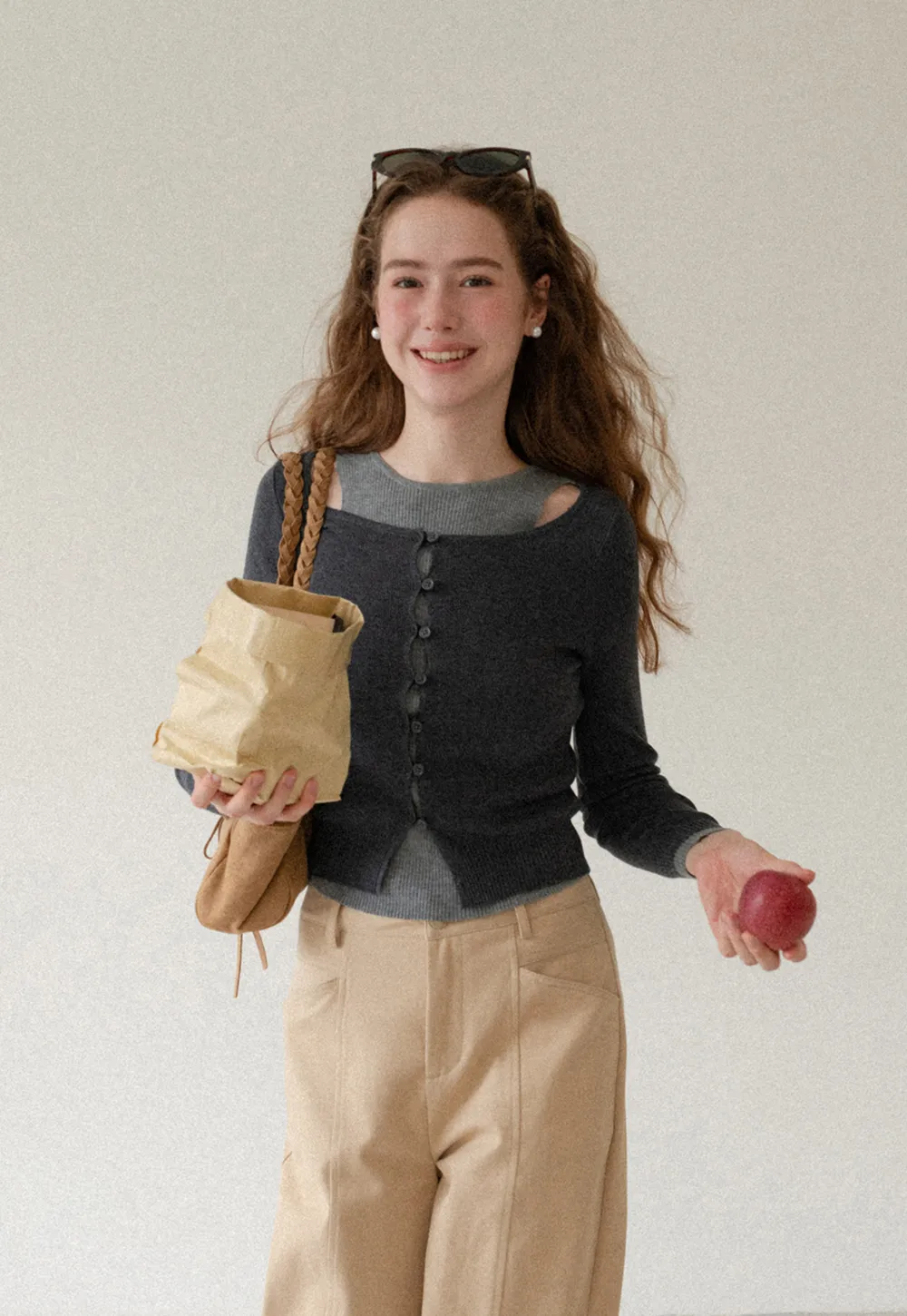 Cutout Shoulder Button Front Knit Sweater