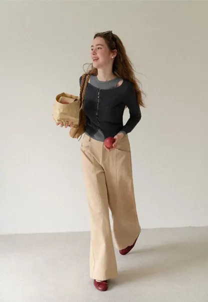 Cutout Shoulder Button Front Knit Sweater
