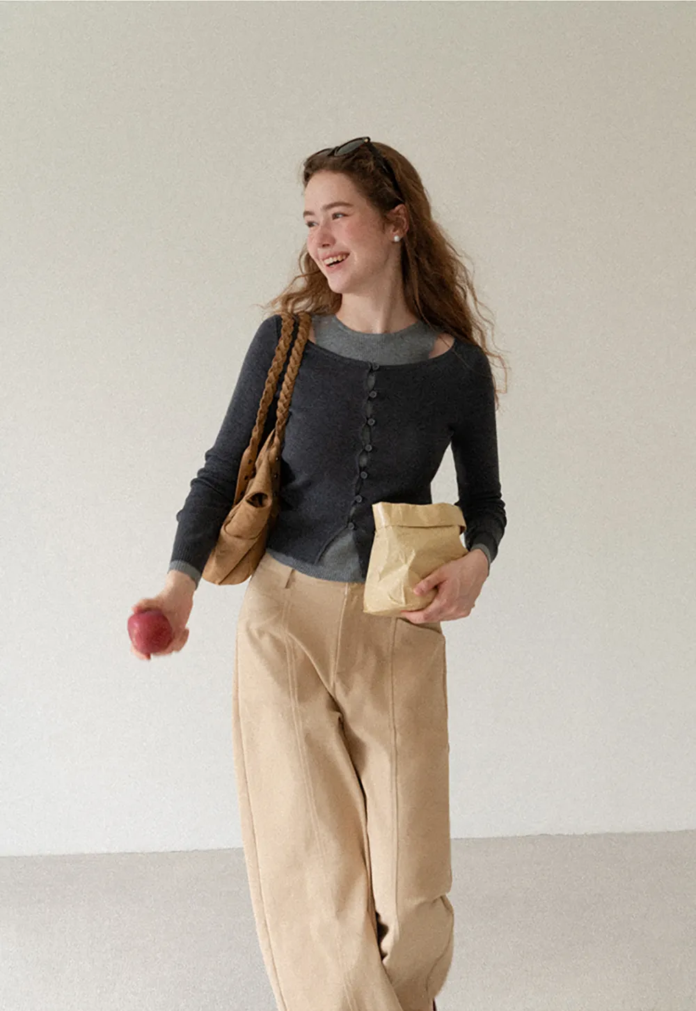 Cutout Shoulder Button Front Knit Sweater