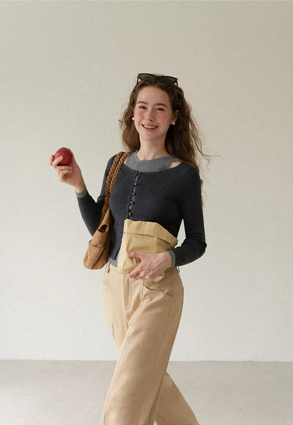 Cutout Shoulder Button Front Knit Sweater