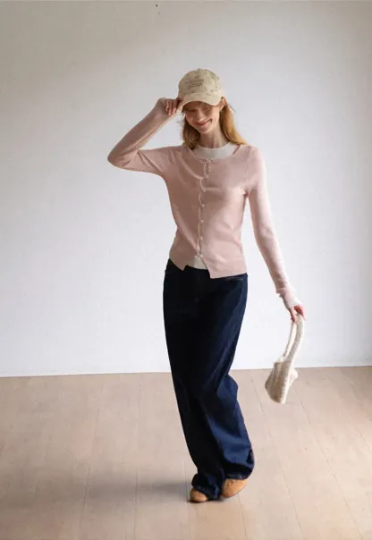 Cutout Shoulder Button Front Knit Sweater