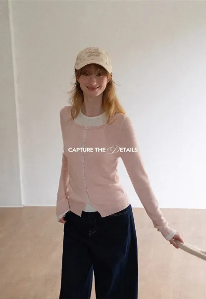 Cutout Shoulder Button Front Knit Sweater