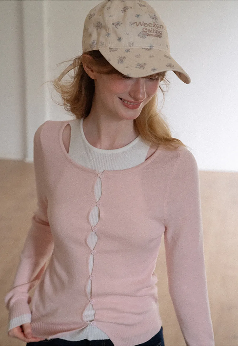 Cutout Shoulder Button Front Knit Sweater