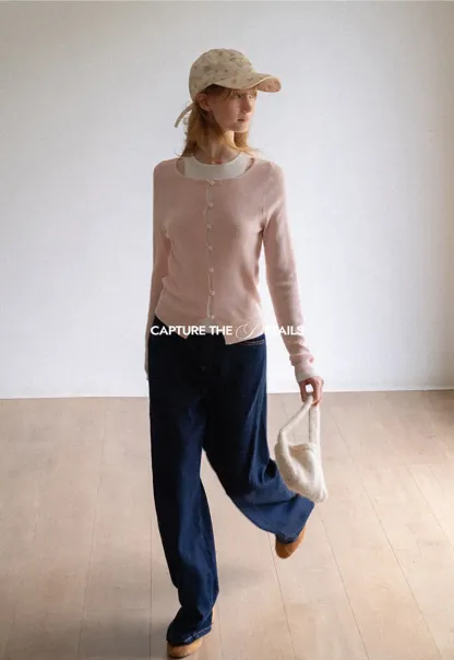 Cutout Shoulder Button Front Knit Sweater
