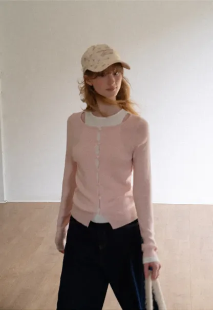 Cutout Shoulder Button Front Knit Sweater