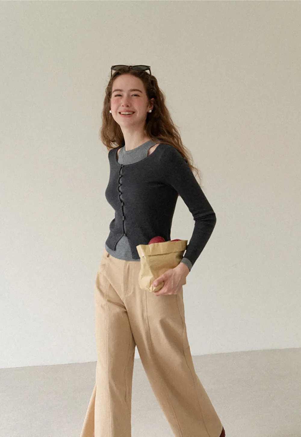 Cutout Shoulder Button Front Knit Sweater