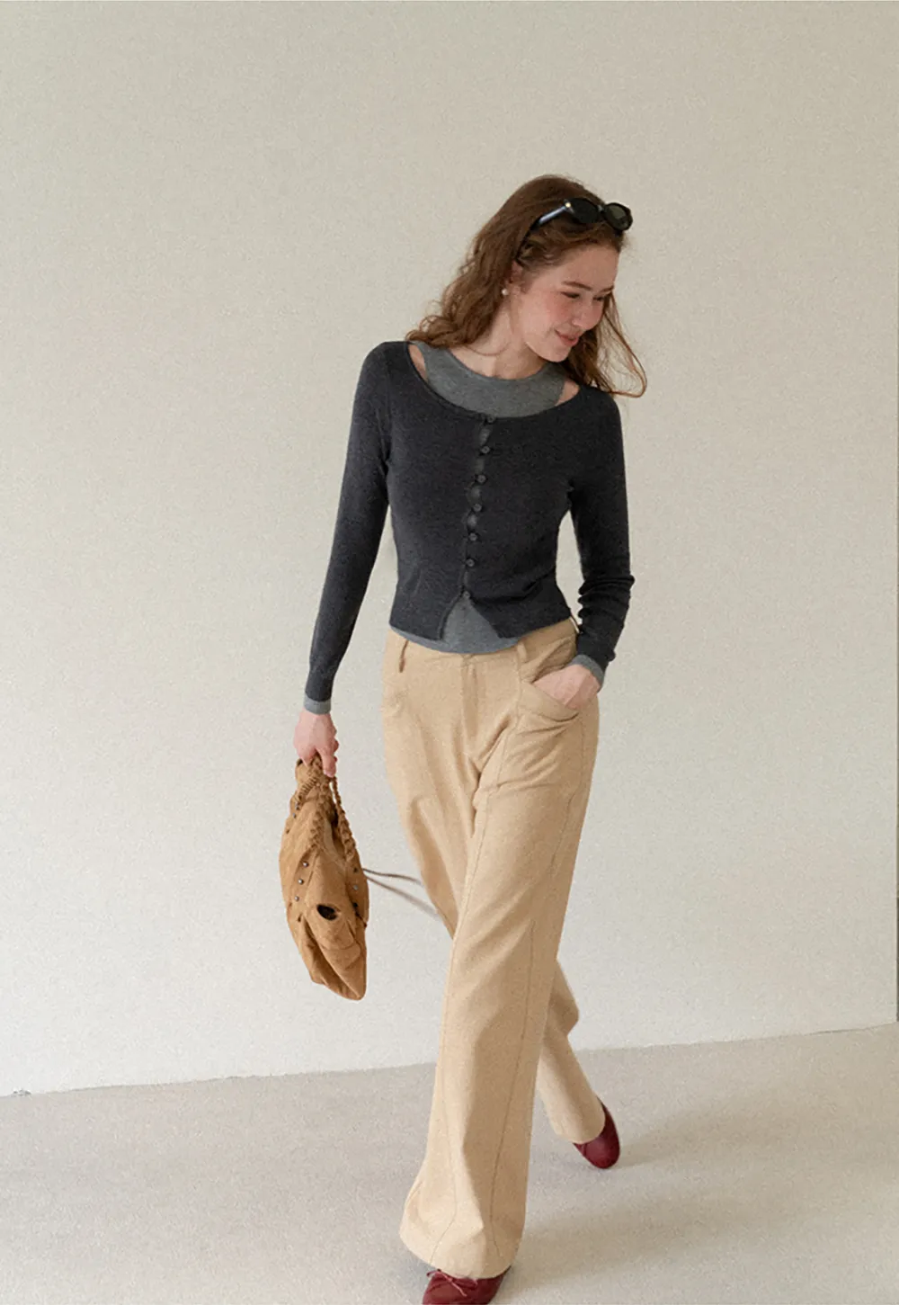 Cutout Shoulder Button Front Knit Sweater
