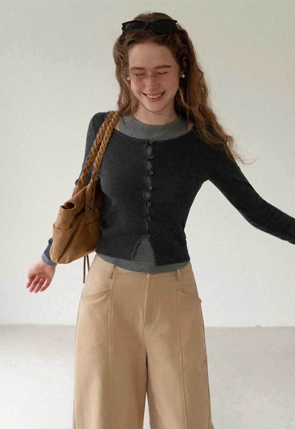 Cutout Shoulder Button Front Knit Sweater
